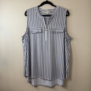 Indigo Rose‎ Womens Black/White Stripe Pocket Zipper Front Sleeveless Top 2X #